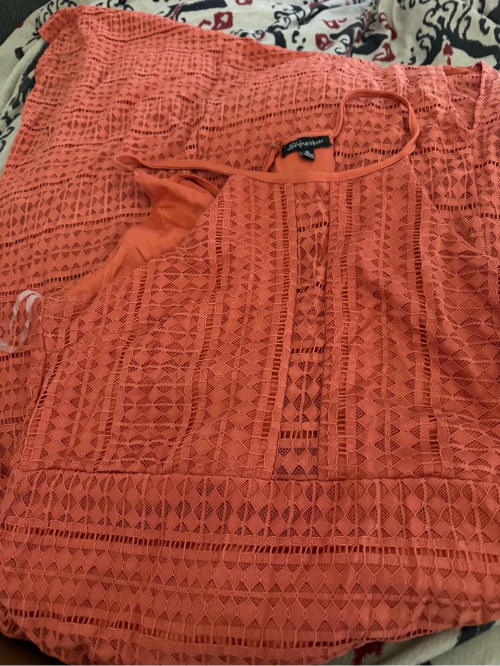 Shinestar Coral Orange Crochet Maxi Dress